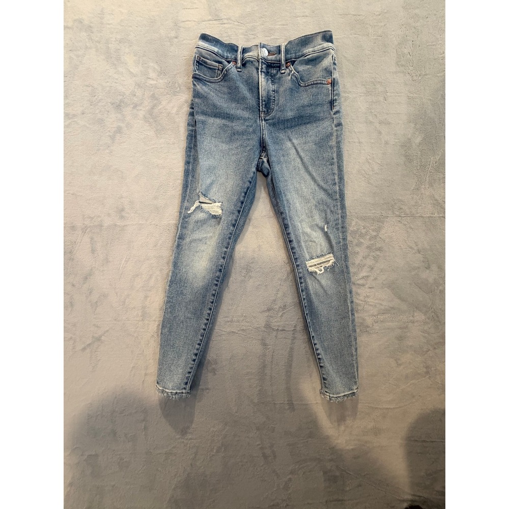 Express Skinny High Rise Jeans Light Wash Distressed Raw Hem Size 0S